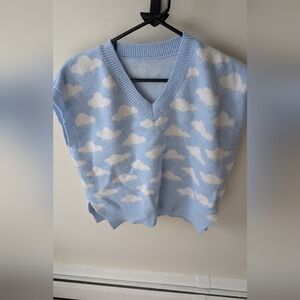 Cute Cloud Print Blue And White Vest. Size Medium